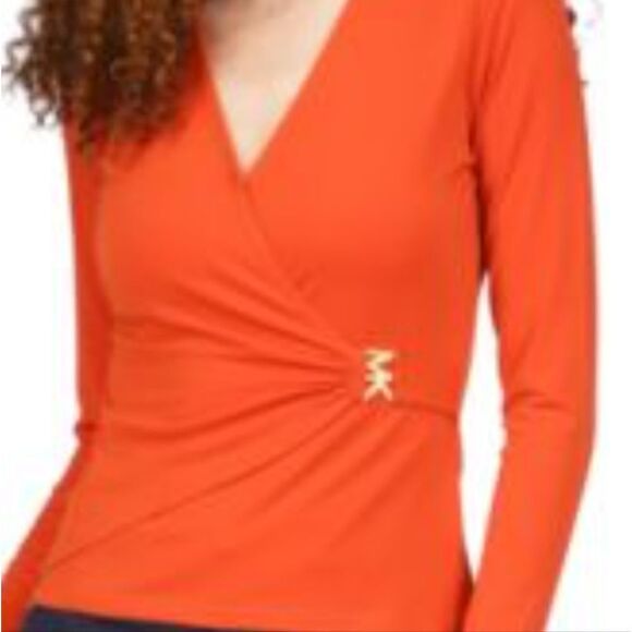 MK Burnt Orange Faux Wrap Top. W2 - Picture 2 of 4